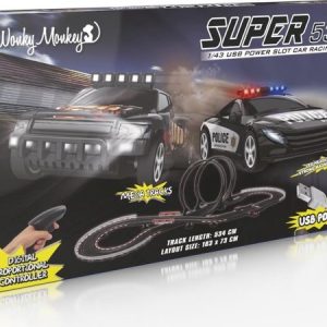 Wonky Monkey Super Racebaan (5,34m) met 2 auto’s (USB-voeding)