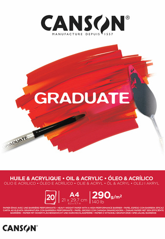 Canson Tekenblok Olie- & Acrylpapier Graduate A4 290gr/20vel – wit