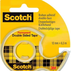 Scotch Permanent Tape Dubbelzijdig 12mm x 6,3m + afroller