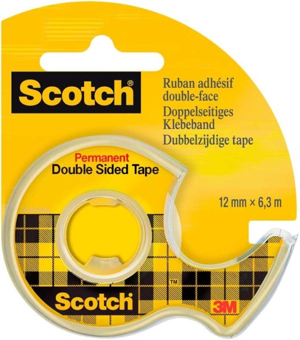 Scotch Permanent Tape Dubbelzijdig 12mm x 6,3m + afroller