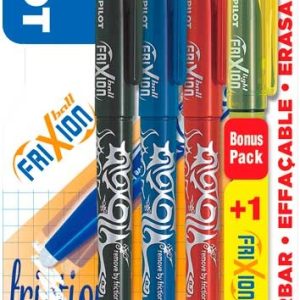 Pilot FriXion Rollerball 0,7mm – zwart/blauw/rood + 1 FriXion “Light” geel