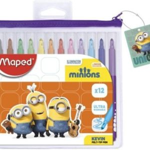 Minions pennenzak viltstiften lange levensduur 12 stuks + magneet