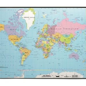 Schrijfonderlegger “wereldkaart” 53x40cm – transparant