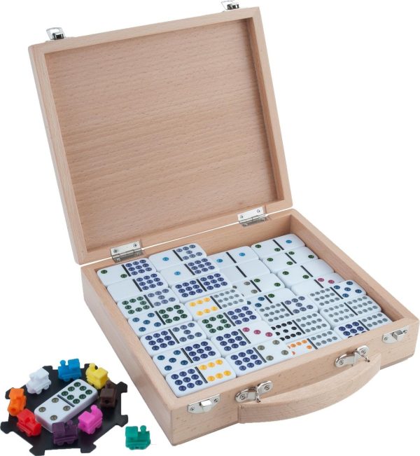 Domino dubbel 12 Mexican Train in beukenhouten kist