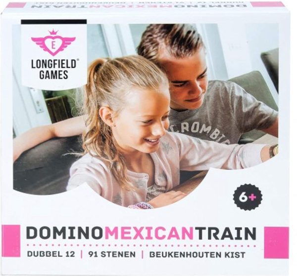 Domino dubbel 12 Mexican Train in beukenhouten kist - Afbeelding 2