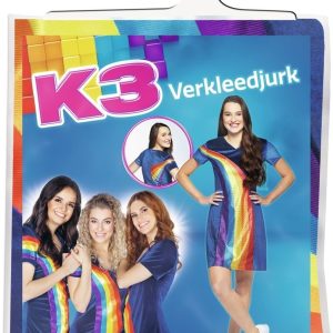 K3 – Verkleedjurk “Regenboog” blauw (volwassenen maat 38/40)