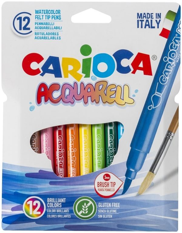 Penseelviltstift "Aquarel" in kartonnen etui - 12stuks