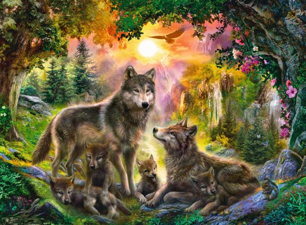 Puzzel (500stuks) - Wolvenfamilie in het zonlicht - Afbeelding 2