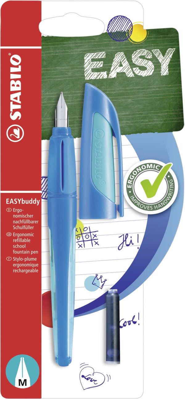 Vulpen - STABILO EASYbuddy - Medium vulpen met uitwisbare blauwe inkt - don