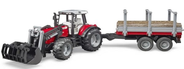 Tractor Massey Ferguson 7480 met voorlader en houttrailer