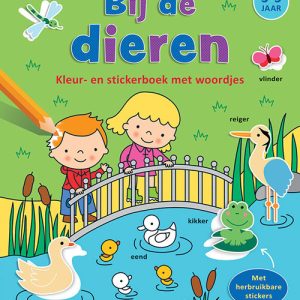 Kleur- en stickerboek met woordjes – Bij de dieren (3-5jaar)