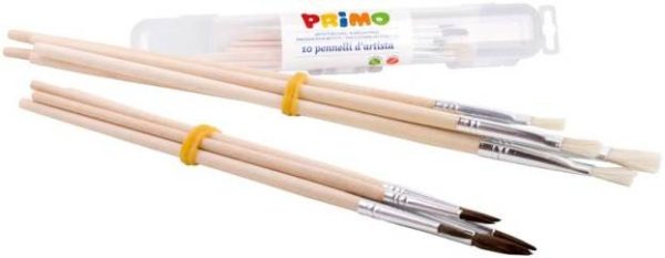 PRIMO Set van 10 penselen (5 ronde/5 platte penselen) in PVC koker