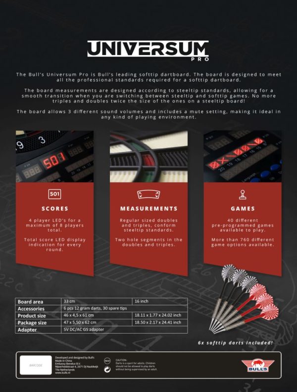 Universum Pro Softtip Dartbord - Black - Afbeelding 6