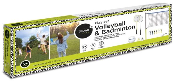 Volleyball & Badminton Play Set (610x16cm) met 2 racketten (geel/blauw)