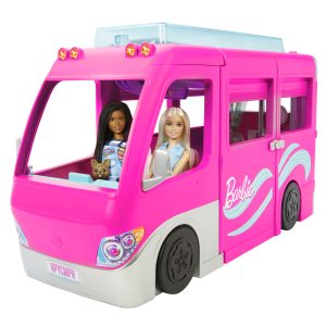 Barbie Camping – Droomcamper met zwembad, glijbaan & 60+ accessoires