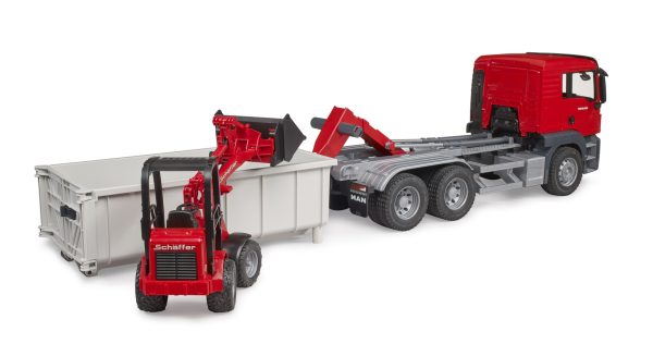MAN TGS Vrachtwagen met afrolcontainer + Schäffer landbouwlader - Afbeelding 2