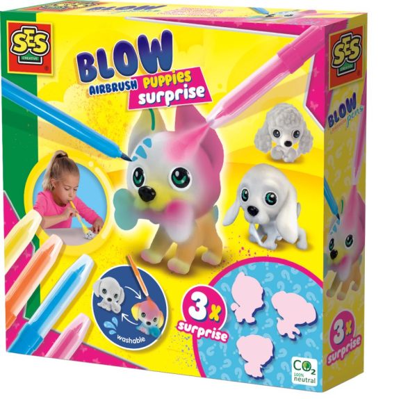 SES Creative - Blow airbrush pens - Puppy's surprise (3stuks)