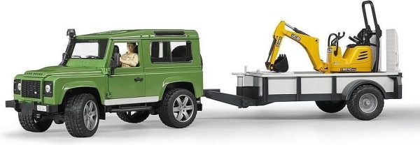 Land Rover Defender met aanhanger + JCB Mini-graafmachine
