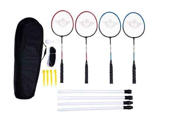 Badmintonset (4 spelers) 2 shuttles en uitschuifbare poles in tas met rits