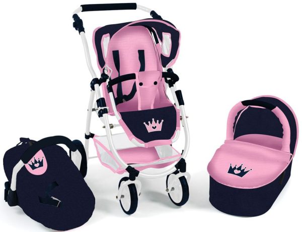 Koets 3 in 1 - kroon blauw/roze