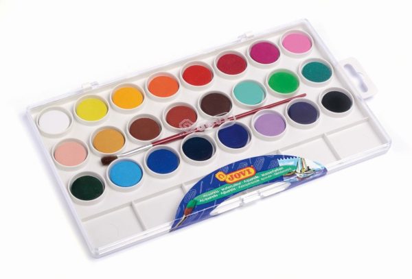 JOVI Waterverfdoos met 24 kleuren (Ø 22mm) + 1 penseel