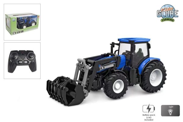 R/C Tractor met licht en frontlader - 27cm (blauw)