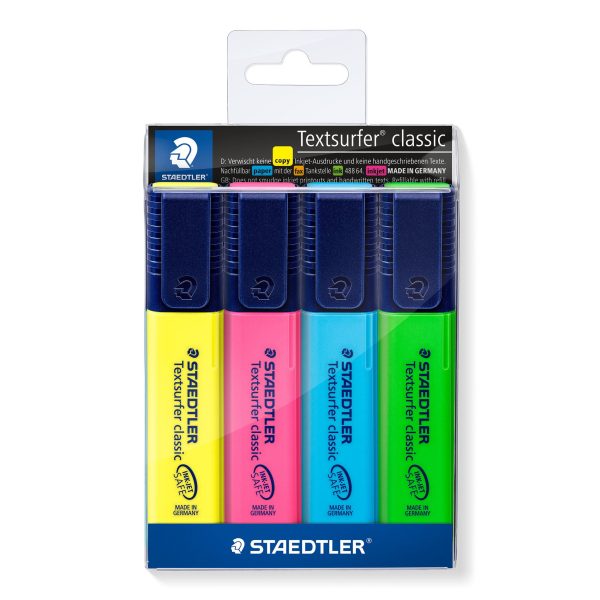 Tekstmarker Textsurfer Classic - 4stuks (geel/blauw/roze/groen) etui