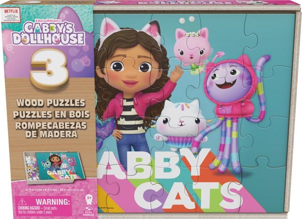 Gabby's Dollhouse - 3-pack houten puzzel (3x24stuks) in houten box