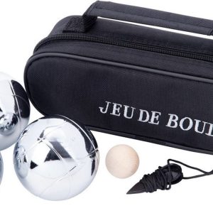 Jeu de Boules set met 3 ballen in een zwarte tas met rits