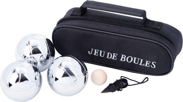 Jeu de Boules set met 3 ballen in een zwarte tas met rits
