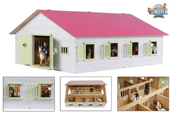 Paardenstal (72,5x60x37,5cm) met 7 boxen - roze