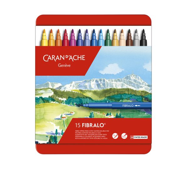 Caran d'Ache Viltstiften "Fibralo" - 15stuks in metalen doos
