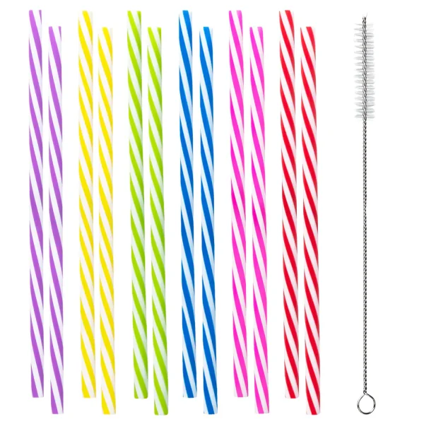 Herbruikbare plastic rietjes met ragertje (21cm) - 12stuks (assorti)