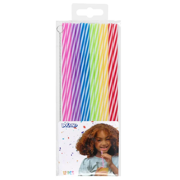 Herbruikbare plastic rietjes met ragertje (21cm) - 12stuks (assorti) - Afbeelding 2