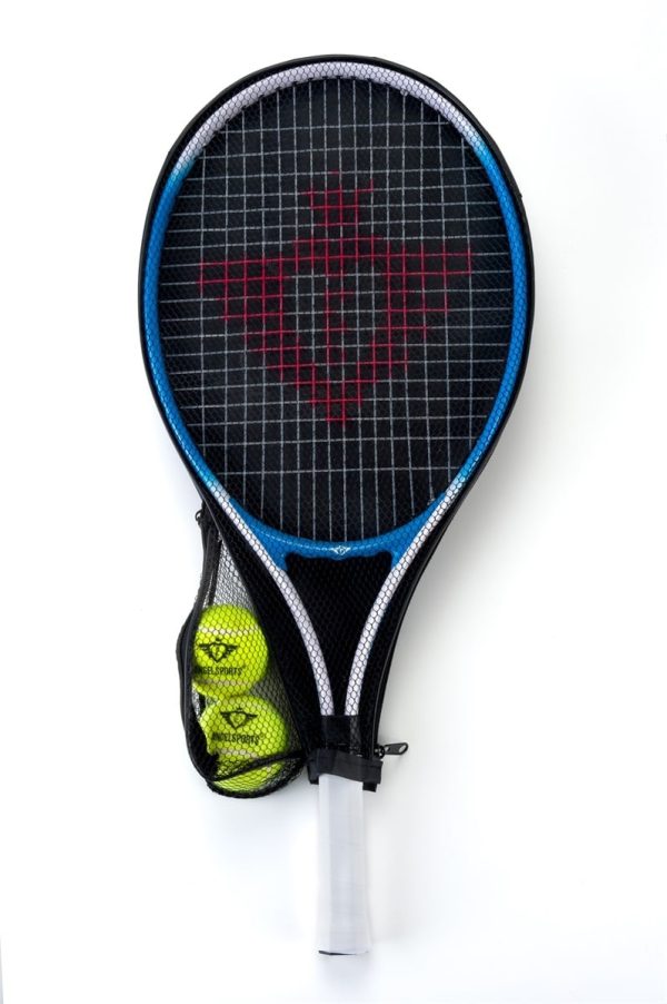 Tennisracket 25" aluminium blauw met 2 tennisballen - Afbeelding 2