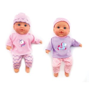 Babypopje (soft body) met geluid – 31cm – Roze OF Paars – 1 exemplaar