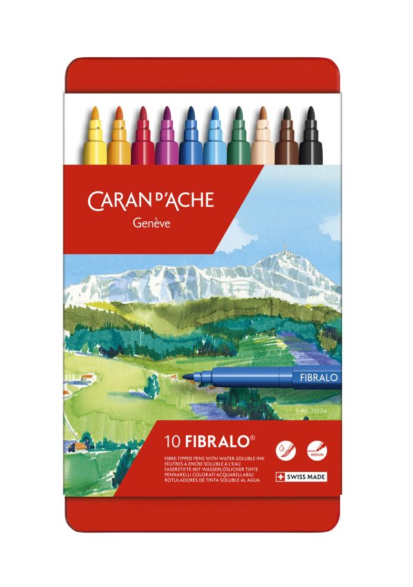 Caran d'Ache Viltstiften "Fibralo" - 10stuks in metalen doos