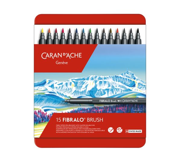 Caran d'Ache Brushpen "Fibralo" - 15stuks in metalen doos