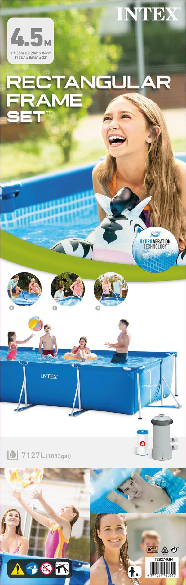 Rectangular Frame Pool Set (450x220x84cm) met filterpomp 12V - Afbeelding 2