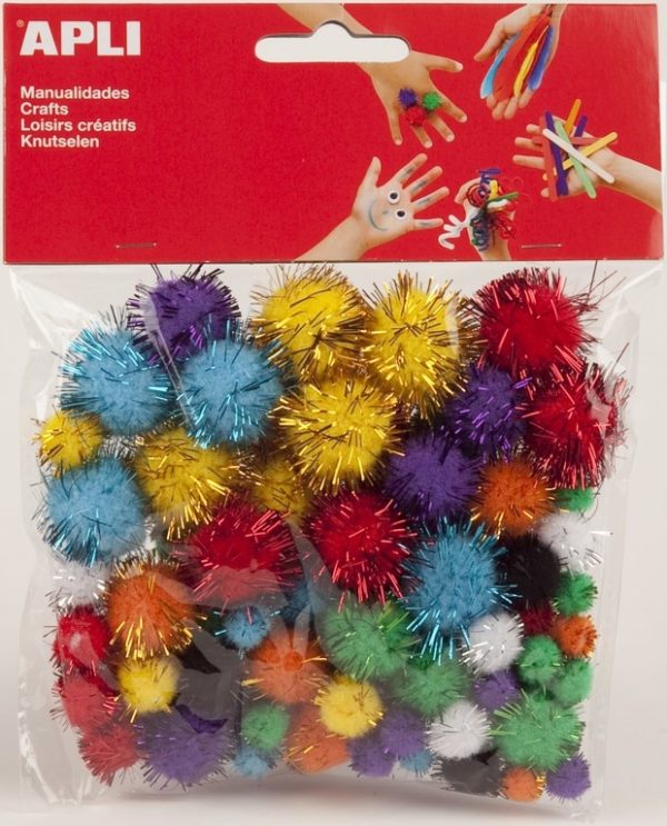APLI CREA Pompons "glitter" - assorti kleuren 78stuks