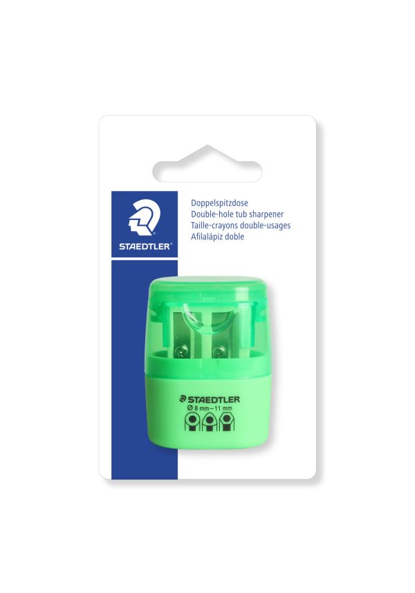 Potloodslijper 2-gaats met opvangbakje - neon groen