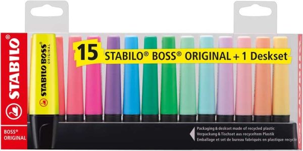Stabilo BOSS Original - Deskset 15stuks (9 x fluo/6 x pastel)