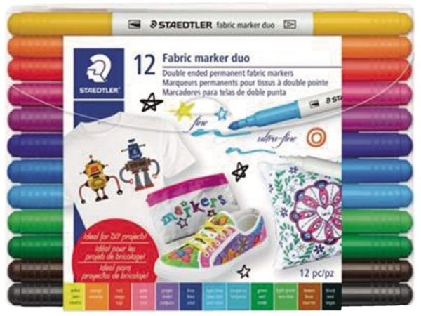 Textielstiften dubbele punten - 12stuks