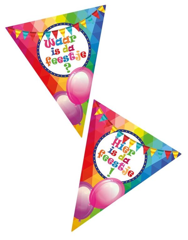 Vlaggenlijn "Waar is dat feestje?/Hier is dat feestje!" - 5m/10vlaggen