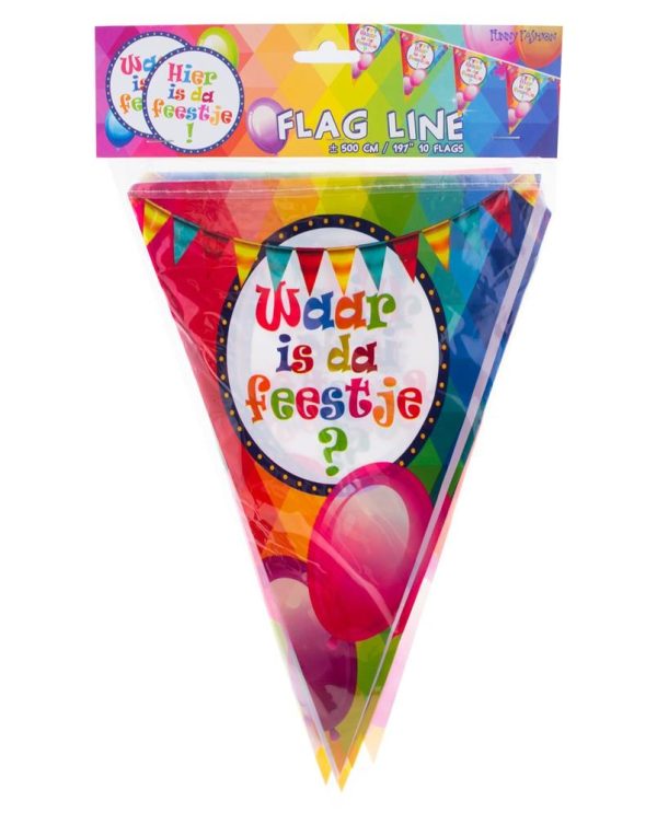 Vlaggenlijn "Waar is dat feestje?/Hier is dat feestje!" - 5m/10vlaggen - Afbeelding 2