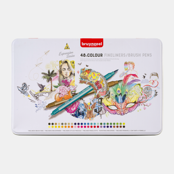 Bruynzeel Creatives - Fineliner/Brushpen Set - 48 kleuren
