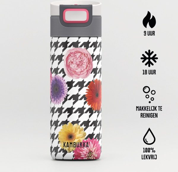 Thermosbeker KAMBUKKA Etna 500ml - Floral Patchwork dubbelwandig met 3 in 1 - Afbeelding 4