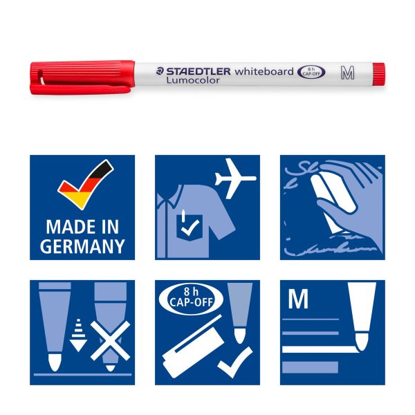 Lumocolor Whiteboardmarker 1mm/ronde punt - 4stuks (rood/blauw/groen/zwart) - Afbeelding 5