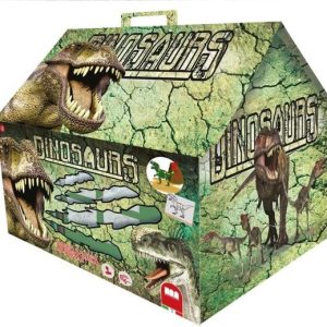 Huisje met 7 stempels + 7 viltstiften + 2 karakter stencils “Dinosaurussen”