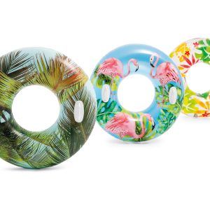 Zwemring (Ø97cm) – TRANSPARANT met TROPICAL prints – 1 exemplaar